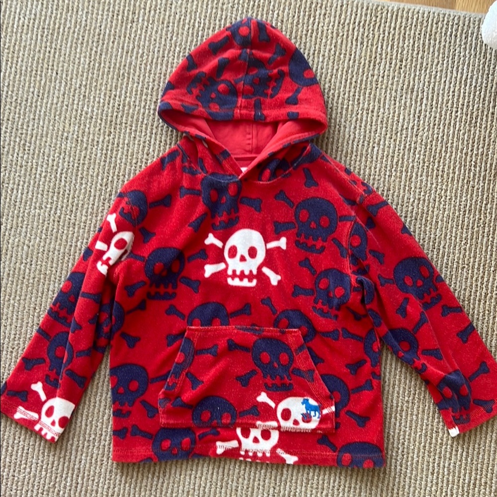 Mini Boden toweling hoodie Red navy Skull Hoodie beach coverup 7-8y